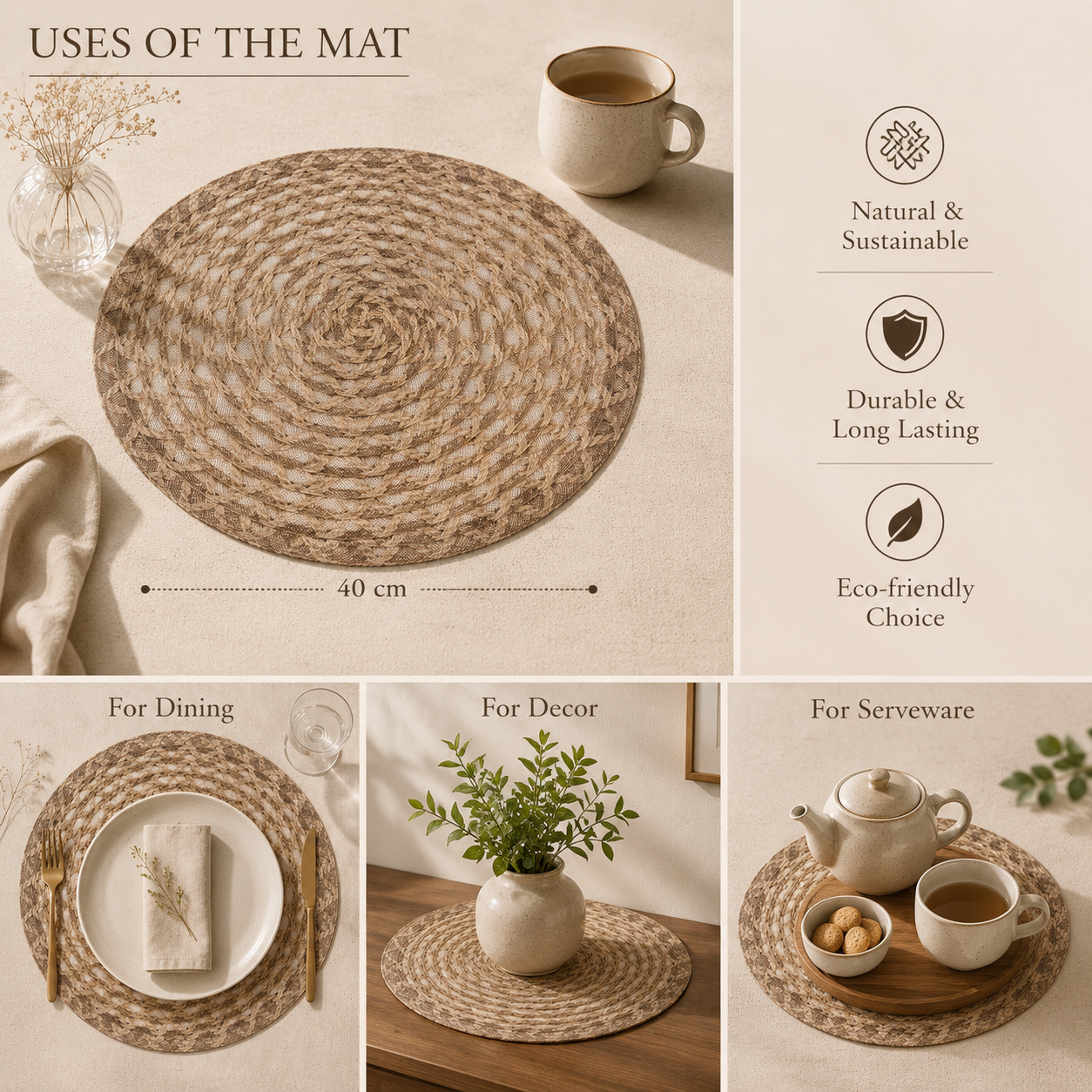 Bella N Bloom Round Textured Table Mat 40 cm PVC Woven Placemat
