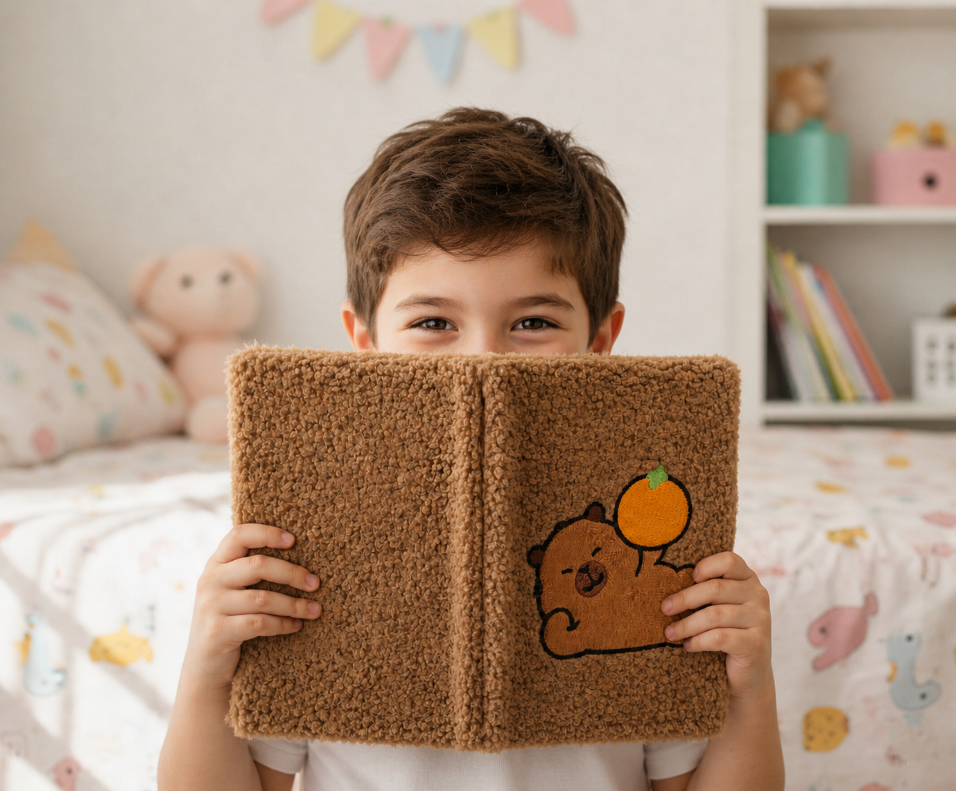 Cute Plush Bear Furry Diary for Kids – Brown (85 Lined Pages)