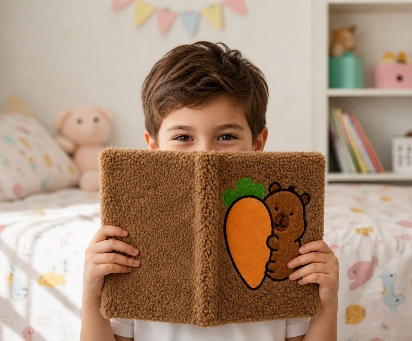 Cute Plush Bear Carrot Furry Diary for Kids – Brown (85 Pages)