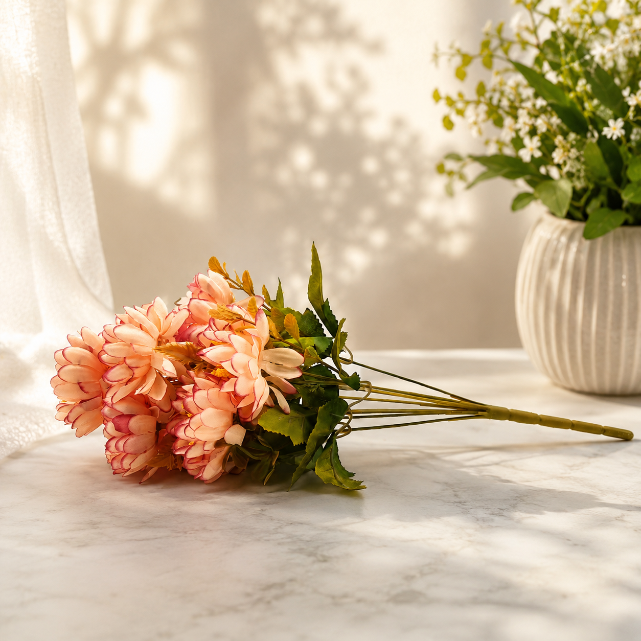 Artificial Small Peony Flower Bunch for Home Décor – Peach Pink