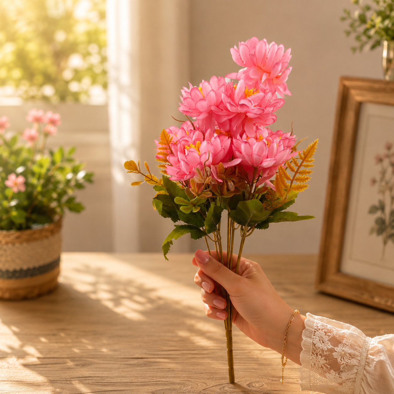 Artificial Small Pack of 2 Peony Flower Bunch for Home Décor – Light Pink