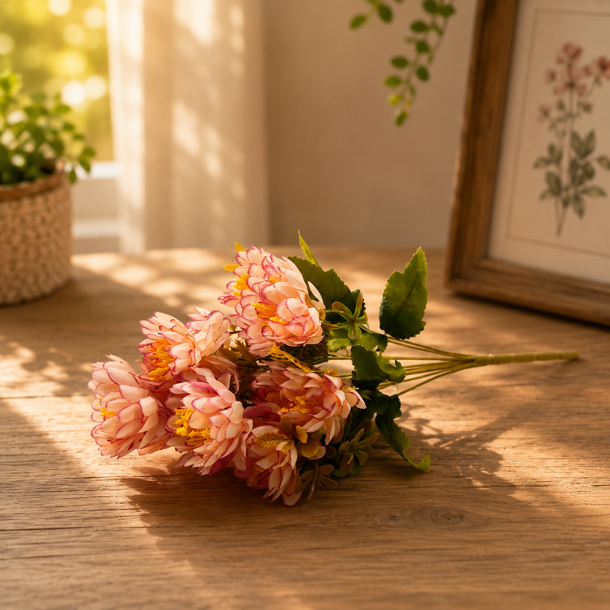 Artificial Small Peony Flower Bunch for Home Décor – Peach Pink
