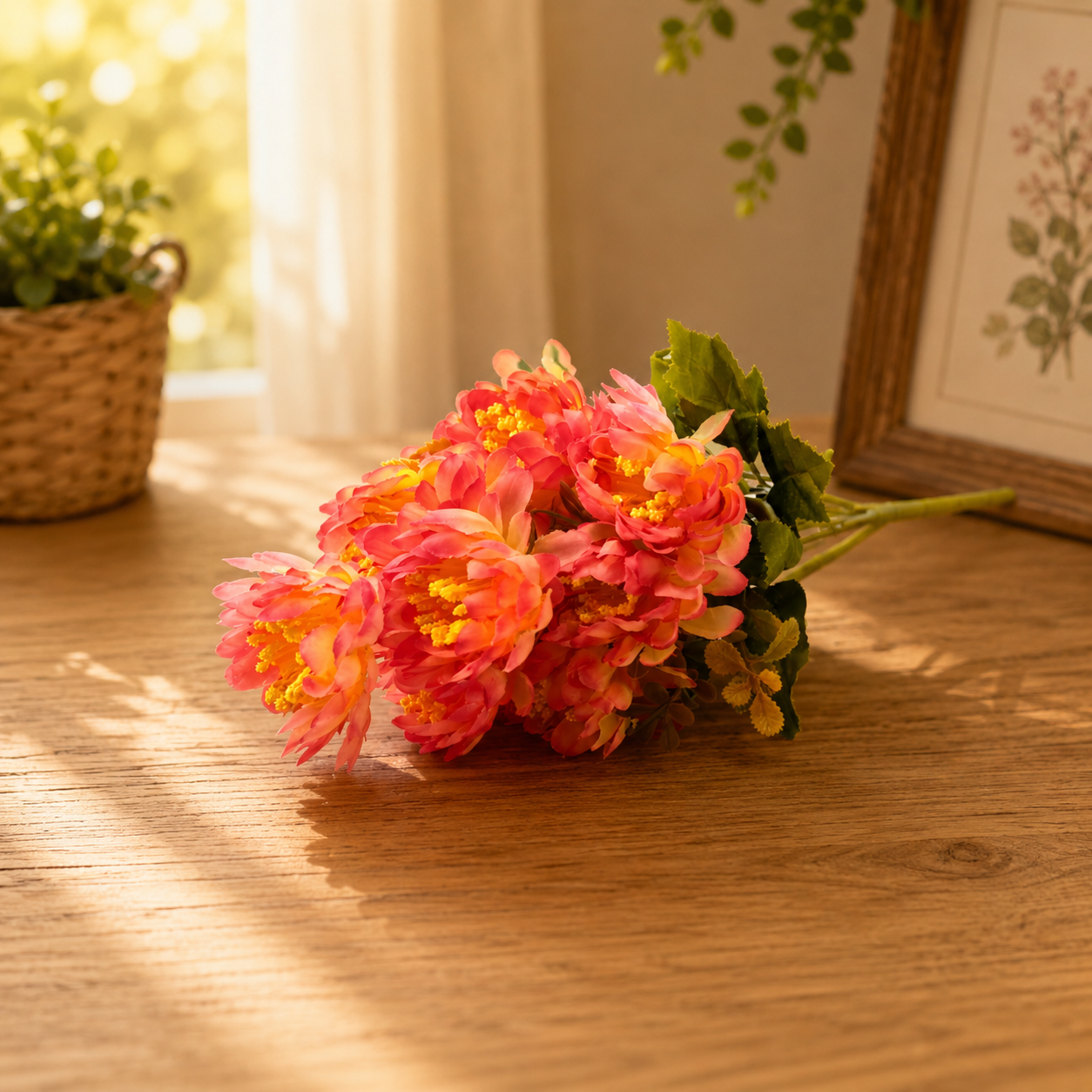 Artificial Small Peony Flower Bunch for Home Décor – Light Orange