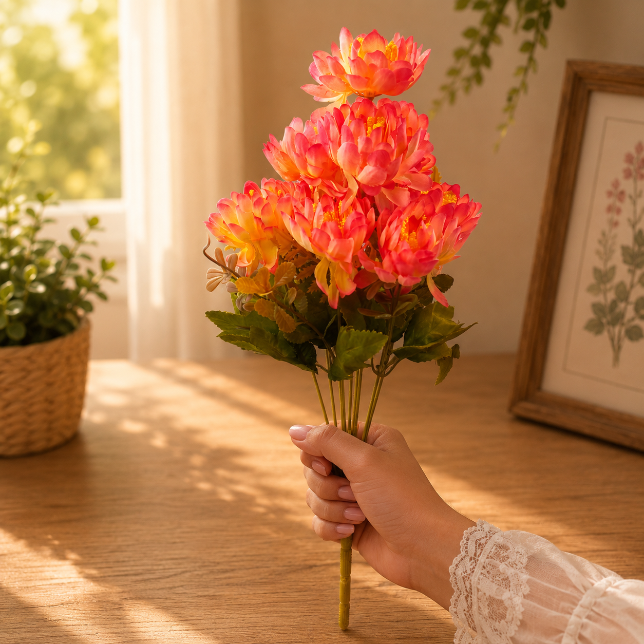Artificial Small Peony Flower Bunch for Home Décor – Light Orange