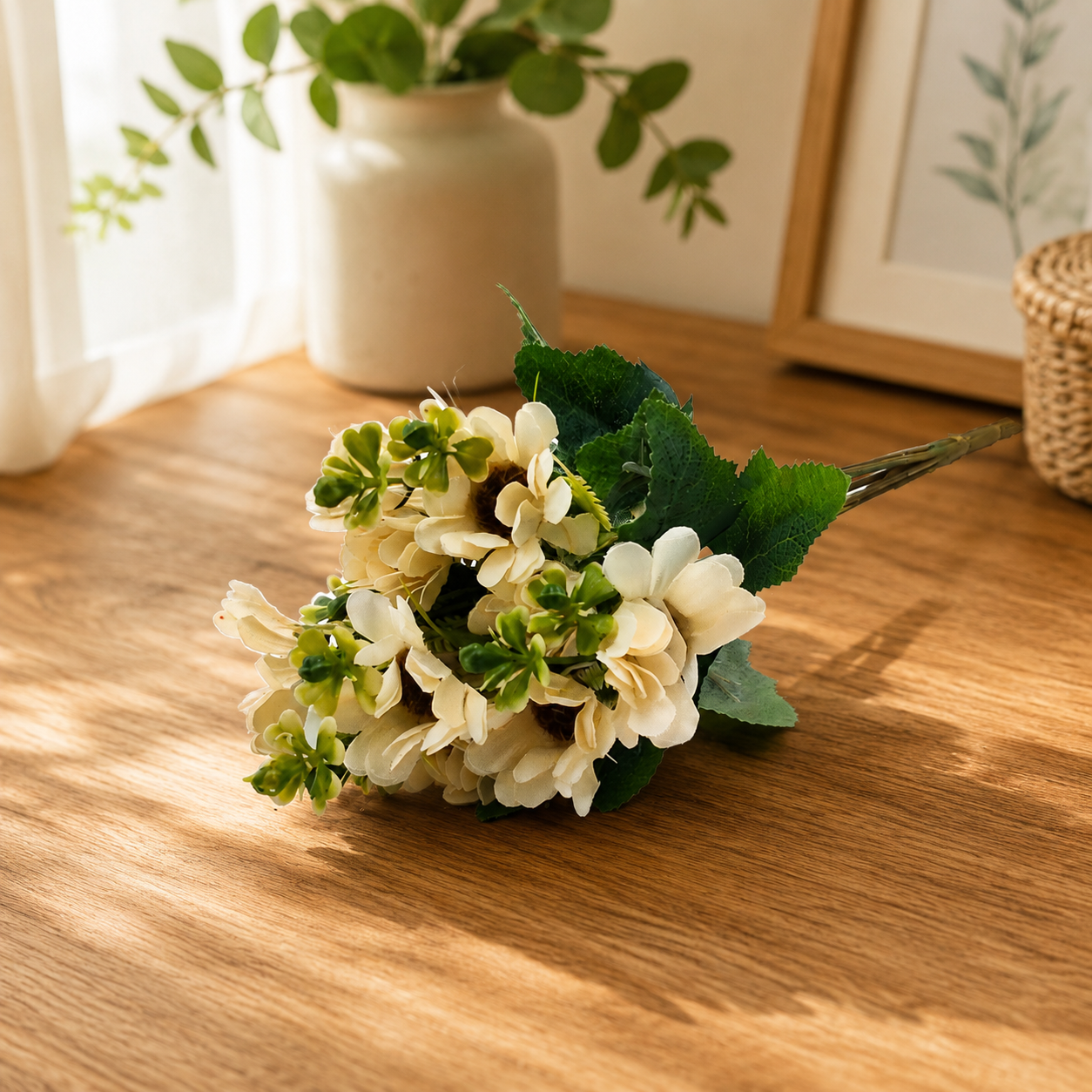 Artificial Pack of 2 Daisy Flower Bunch for Home Décor-White