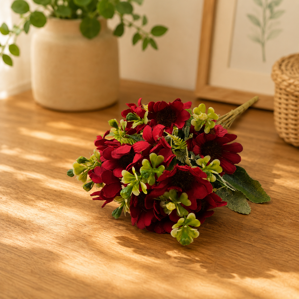 Artificial Small Daisy Flower Bunch for Home Décor-Red