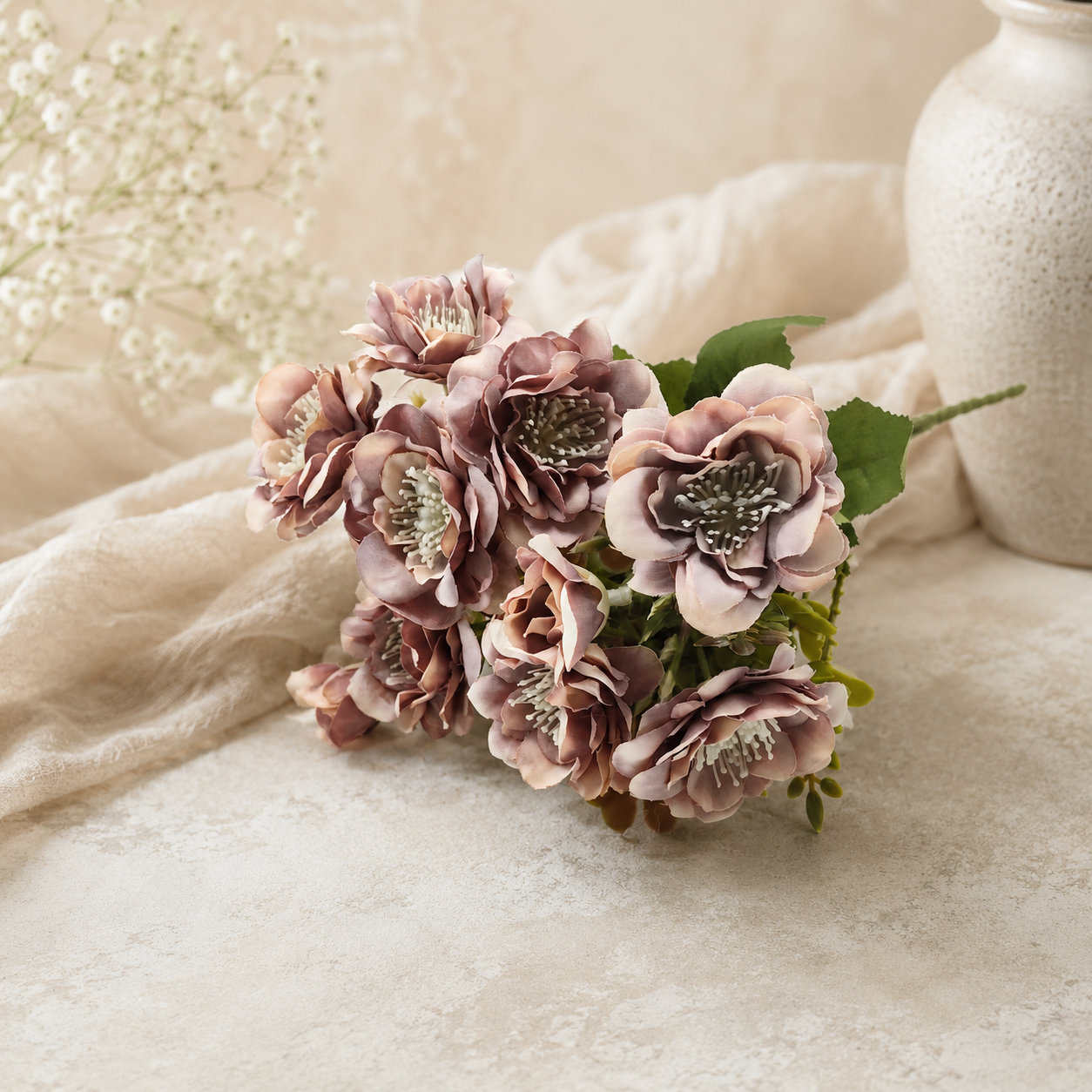 Bella N Bloom Artificial Ivory Dusky Lavender Flower Bunch for Home Décor, Vase Arrangement & Table Styling