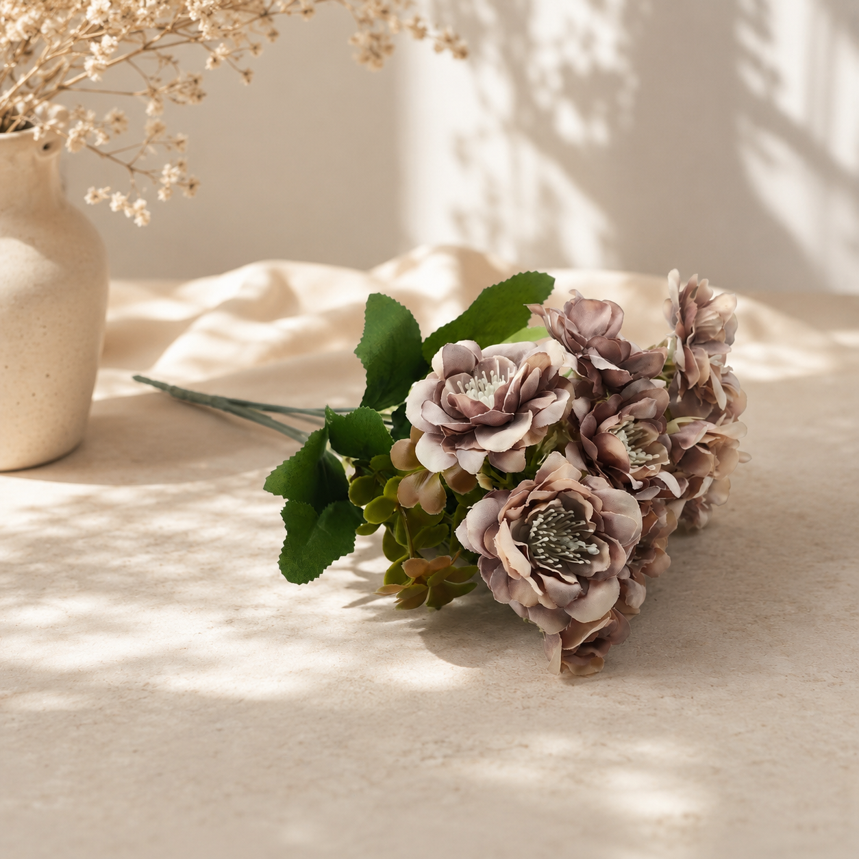 Bella N Bloom Artificial Ivory Dusky Lavender Flower Bunch for Home Décor, Vase Arrangement & Table Styling