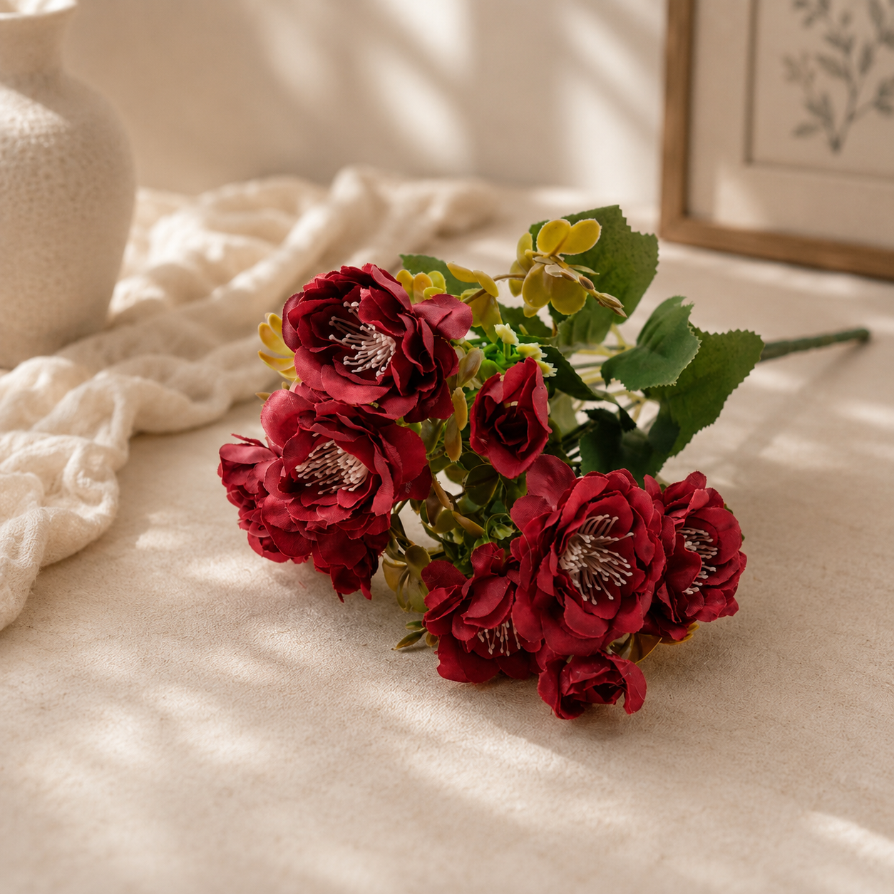 Bella N Bloom Artificial Ivory Red Flower Bunch for Home Décor, Vase Arrangement & Table Styling
