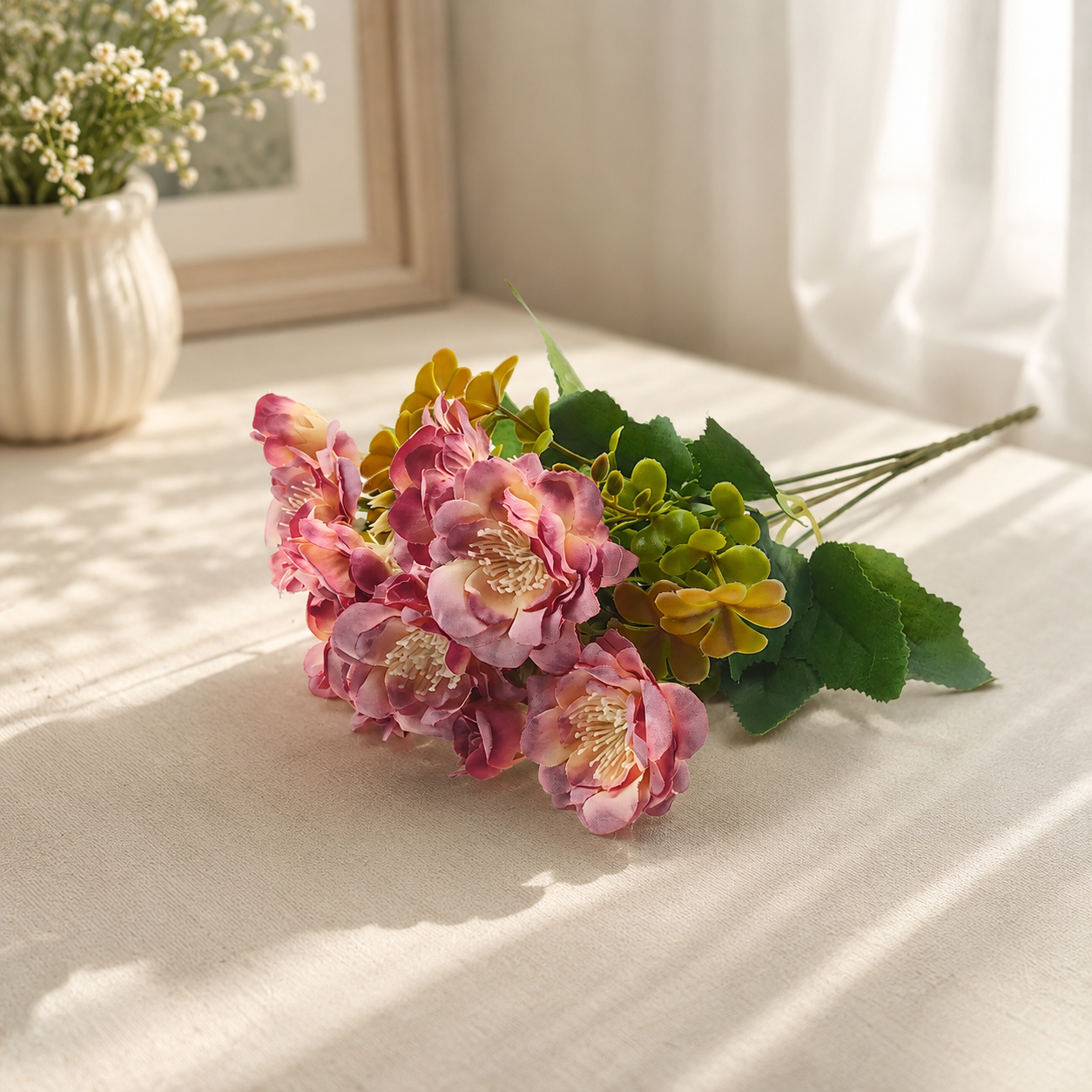 Artificial Purple Flower Bunch Pack of 2 for Home Décor