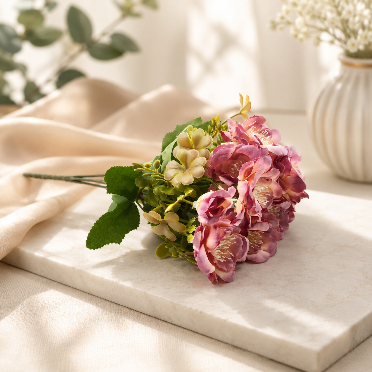 Bella N Bloom Artificial Ivory Purple Flower Bunch for Home Décor, Vase Arrangement & Table Styling