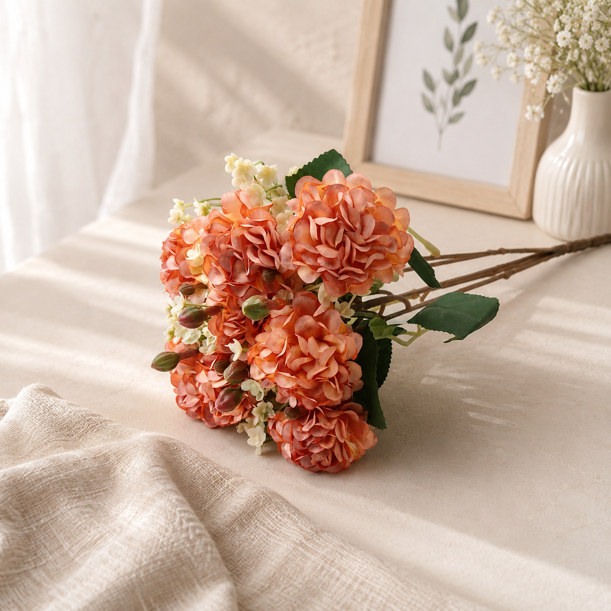 Artificial Vintage Pattern Flower Bunch for Home Décor – Dusky Orange