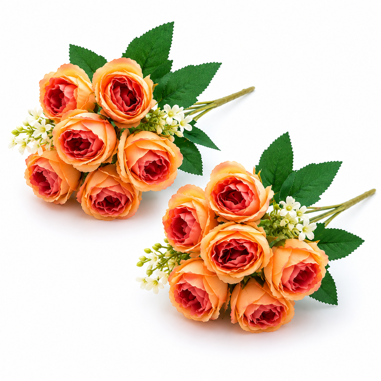 Artificial Small Rose Flower Bunch for Home Décor –Orange (Pack of 2)