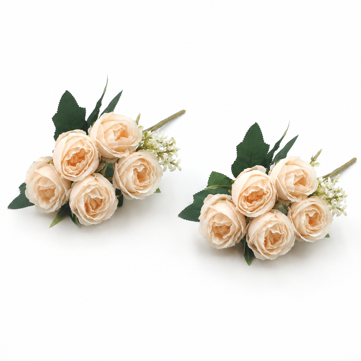 Artificial Small Rose Flower Bunch for Home Décor – Soft Beige (Pack of 2)