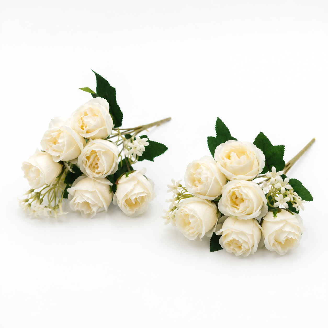 Artificial Small Rose Flower Bunch for Home Décor – Ivory White (Pack of 2)
