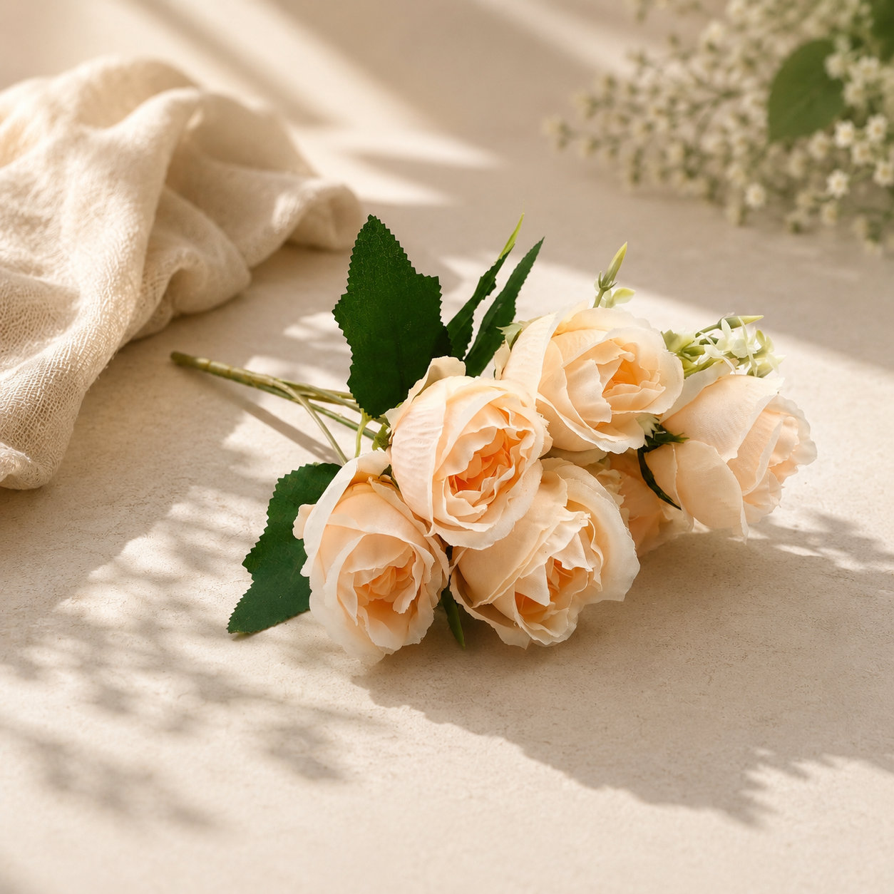 Artificial Small Rose Flower Bunch for Home Décor – Soft Beige