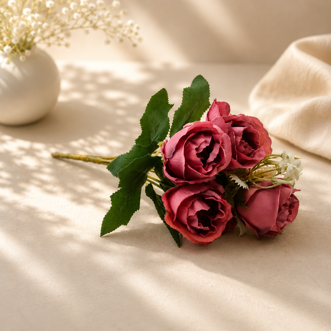 Artificial Small Rose Flower Bunch for Home Décor –Purple (Pack of 2)