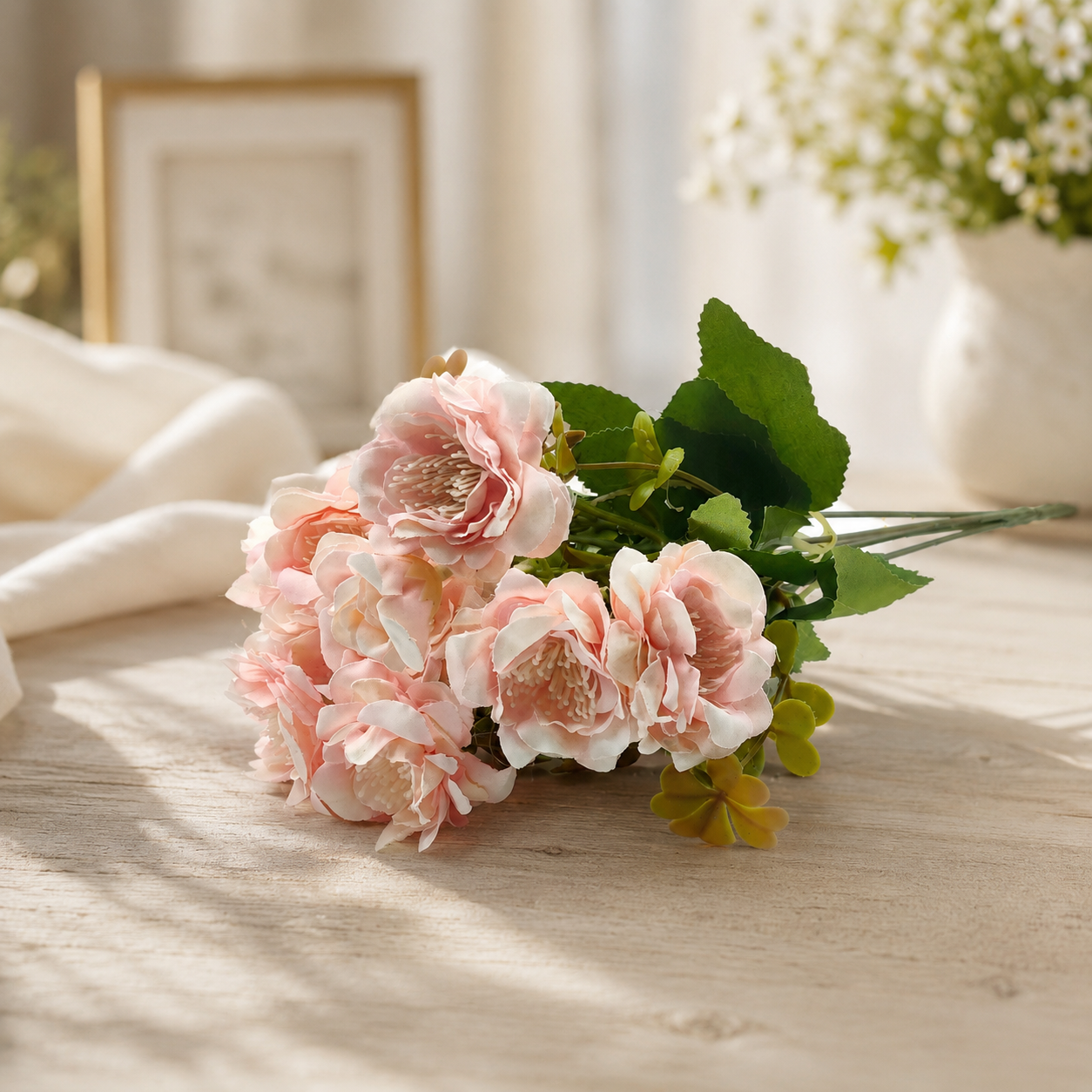 Artificial Baby Pink Flower Bunch Pack of 2 for Home Décor