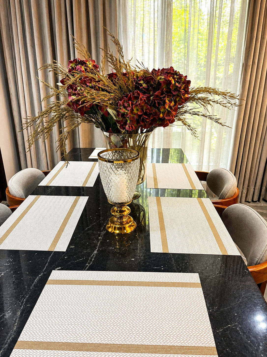 Bella N Bloom 6 Pcs PVC Table Mats Set – Heat Resistant, Washable, Non-Slip Dining Placemats (45 × 30 cm)