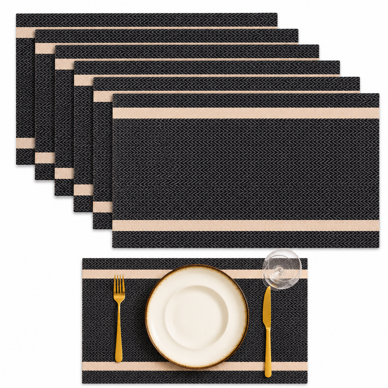 Bella N Bloom 6 Pcs PVC Table Mats Set – Heat Resistant, Washable, Non-Slip Dining Placemats (45 × 30 cm)