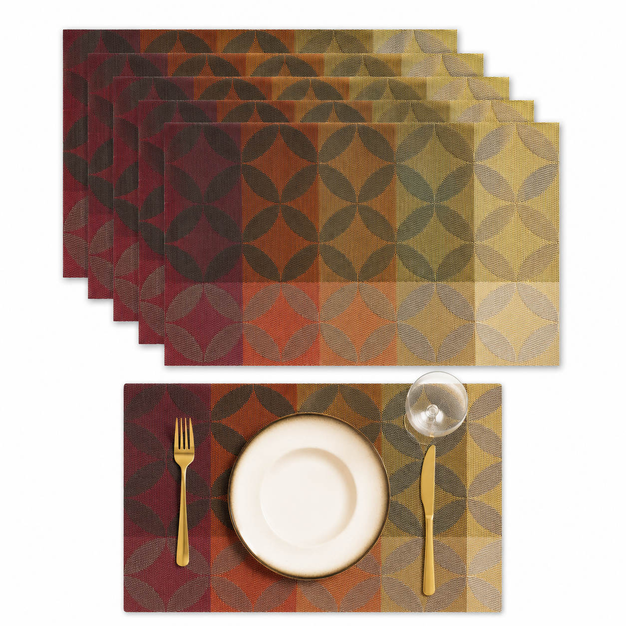 6 Pcs Dining Table Mats Set – Heat Resistant PVC Placemats (45 × 30 cm) for Dining Table, Washable & Non-Slip Table Mats