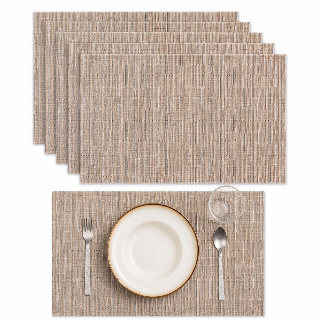 Bella N Bloom 6 Pcs PVC Table Mats Set – Heat Resistant, Washable, Non-Slip Dining Placemats (45 × 30 cm)