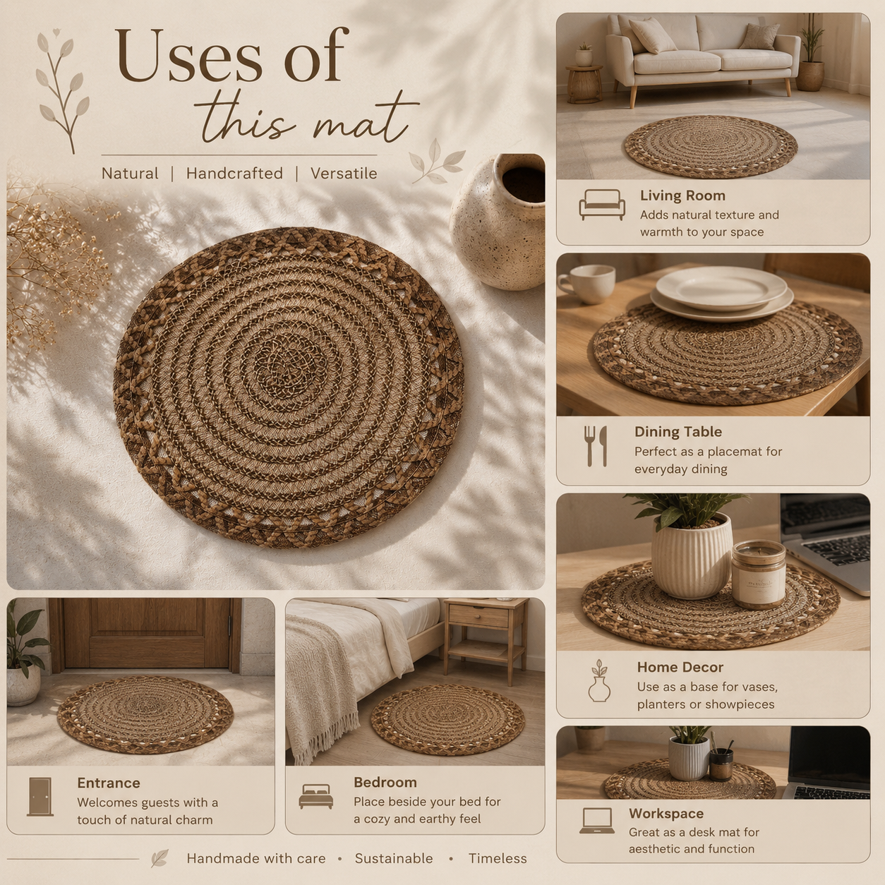 Bella N Bloom Round Textured Table Mat 40 cm PVC Woven Placemat