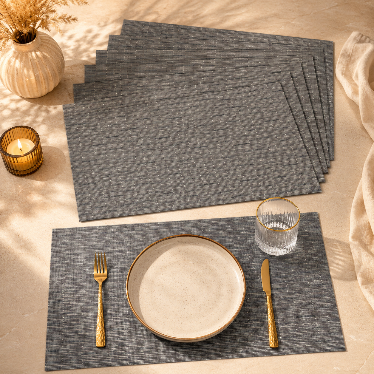 Bella N Bloom 6 Pcs PVC Table Mats Set – Heat Resistant, Washable, Non-Slip Dining Placemats (45 × 30 cm)