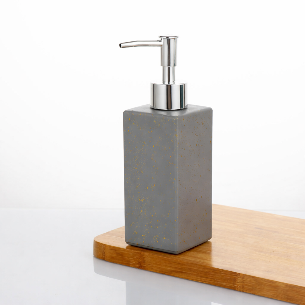 Premium Textured Glass Soap Dispenser – Modern Speckled Finish with Chrome Pump-Grey