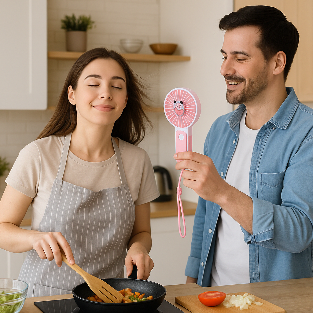 Hand Operated Mini Fans (Pink white body with Panda Charm)