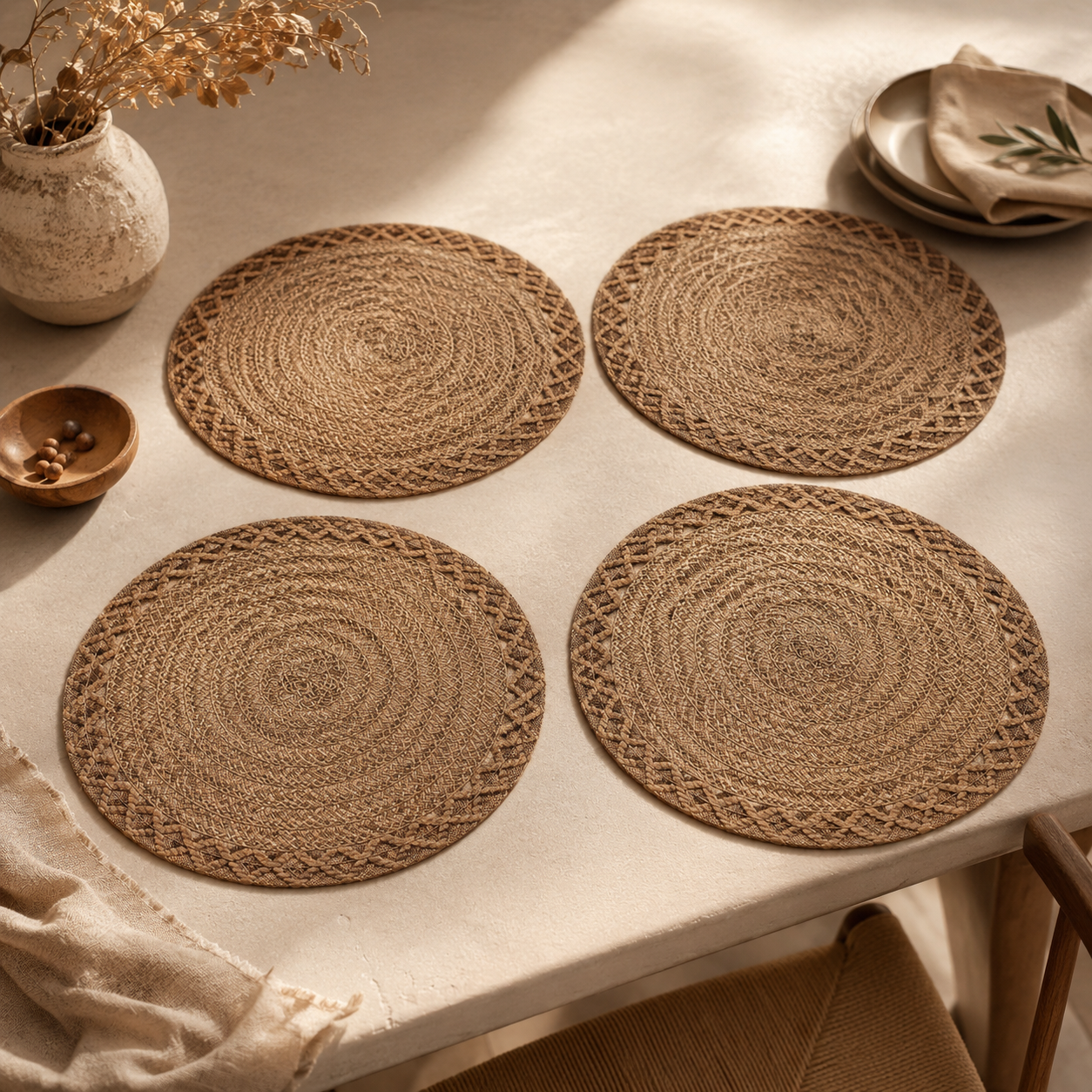 Bella N Bloom Round Table Mats Set of 4 – Premium PVC Woven Heat Resistant Dining Mats