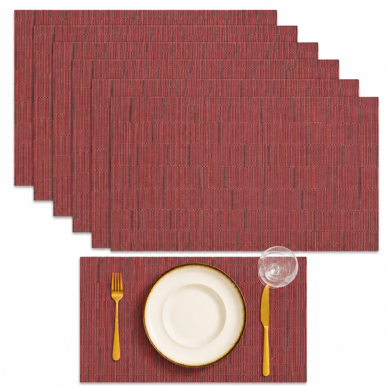 Bella N Bloom 6 Pcs PVC Table Mats Set – Heat Resistant, Washable, Non-Slip Dining Placemats (45 × 30 cm)