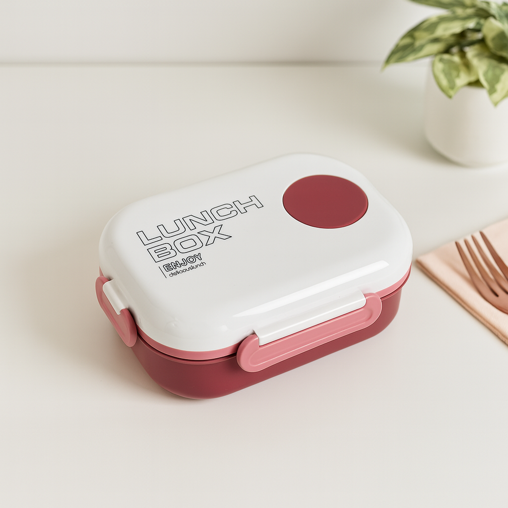 Multi Compartment Silicon Lunch Box BPA Free (White & Red)