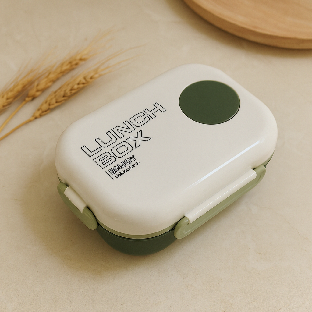 Multi compartment Silicon Lunch Box- BPA Free-Green & White