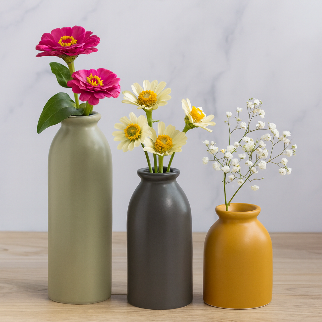 Set of 3 Decorative Ceramic Vases – Modern Minimalist Style