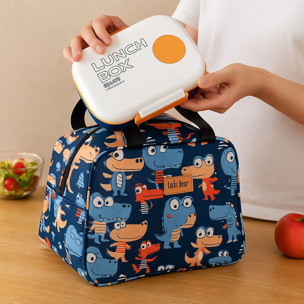 Blue base with multicolor crocodile print-insulated Lunch Bag