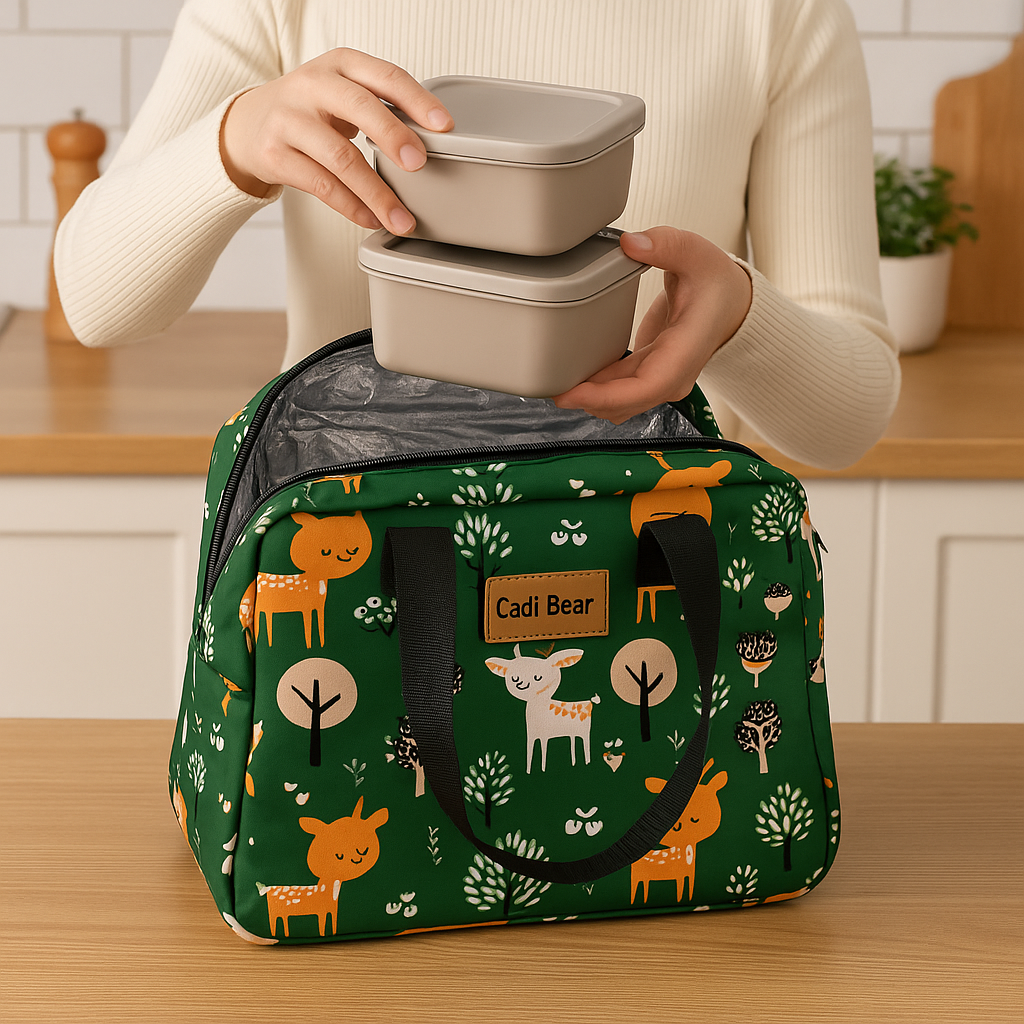 Green Printed Thermal Insulated Lunch Bag
