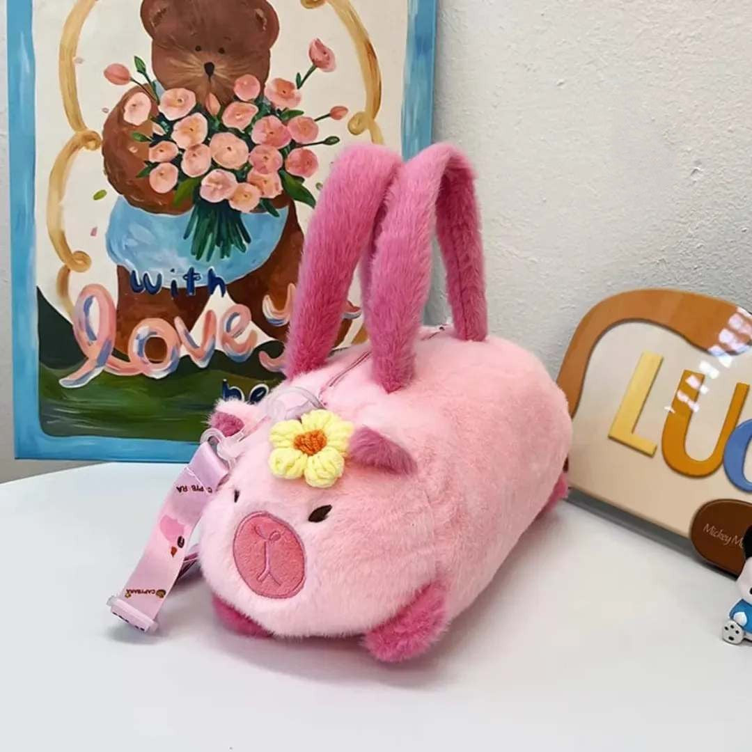 Bella N Bloom Cute Brown Pink Plush Mini Sling Bag for Kids & Girls