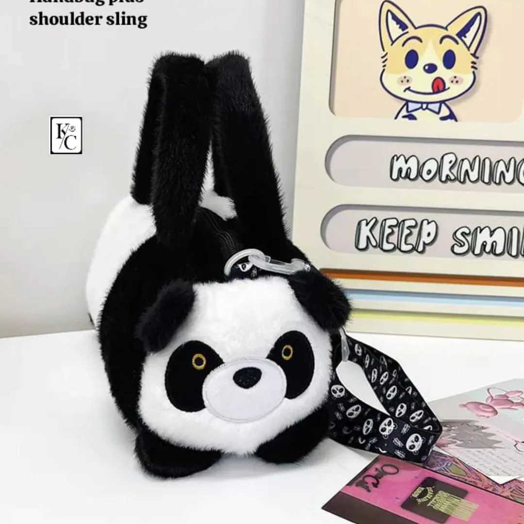 Bella N Bloom Cute Black & White Panda Plush Mini Sling Bag for Kids & Girls