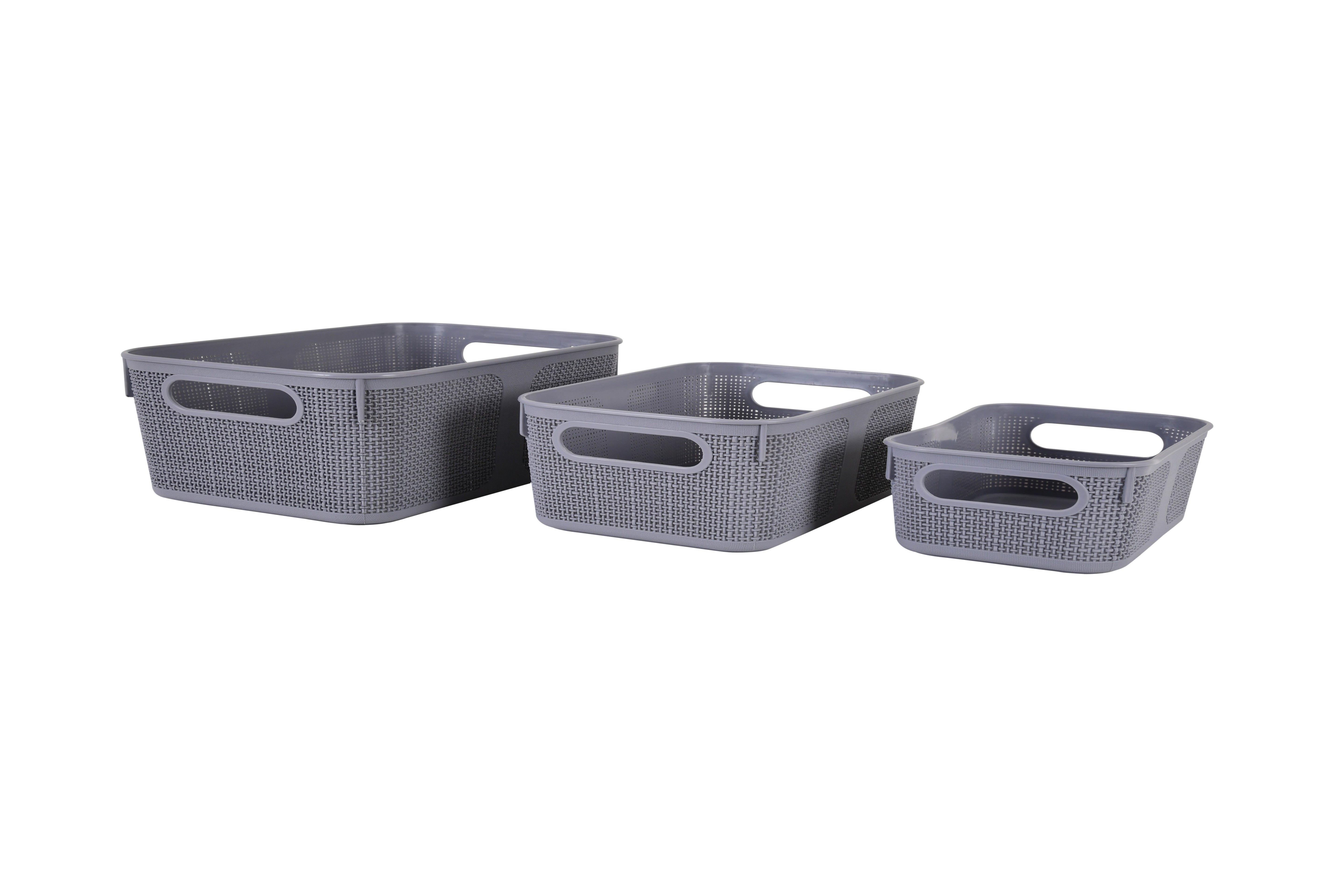 Premium Multi-Purpose Square Textured Storage Basket Set with Handles Grey
