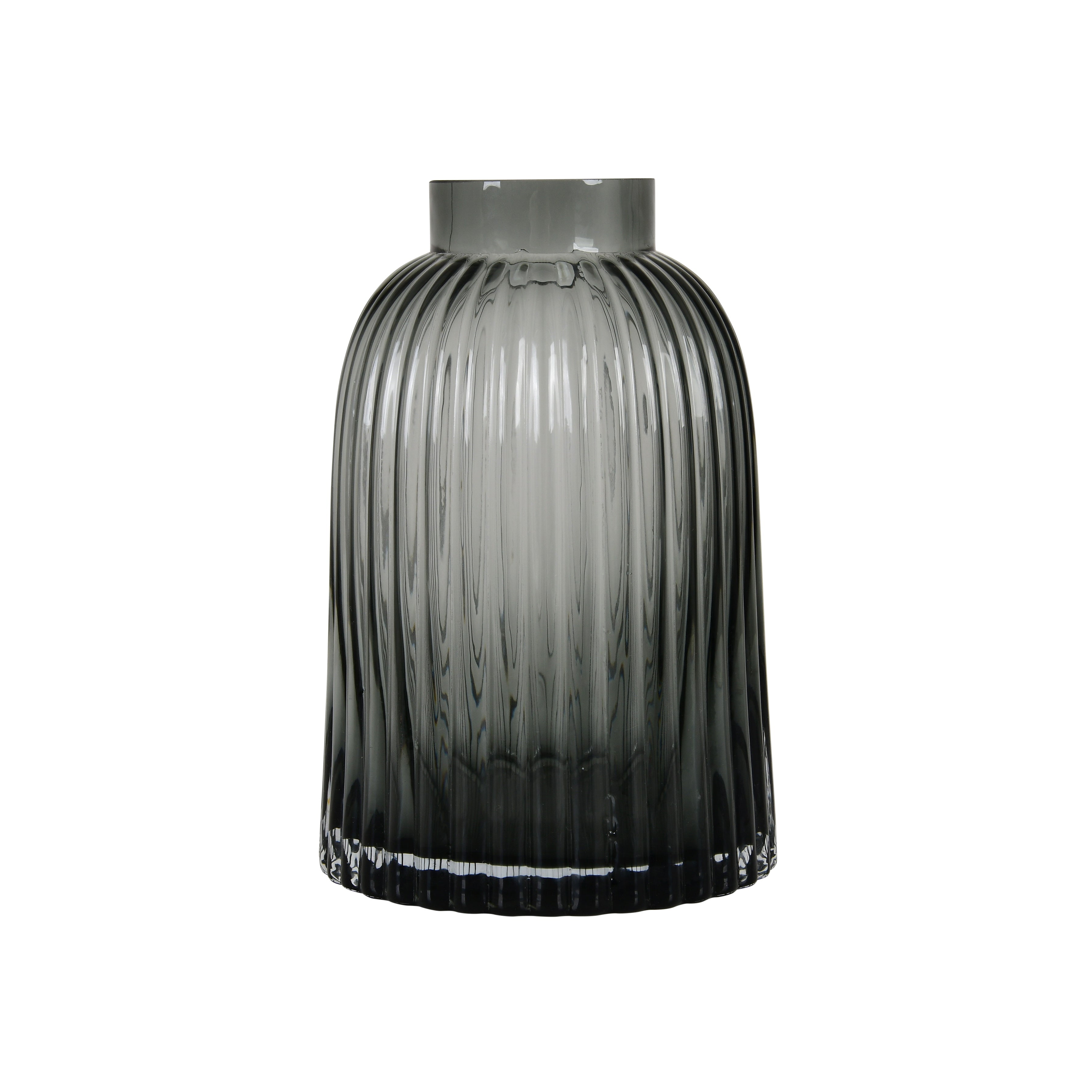 Smoky Grey Textured Glass Vase – Cylindrical Body with Flared Neck