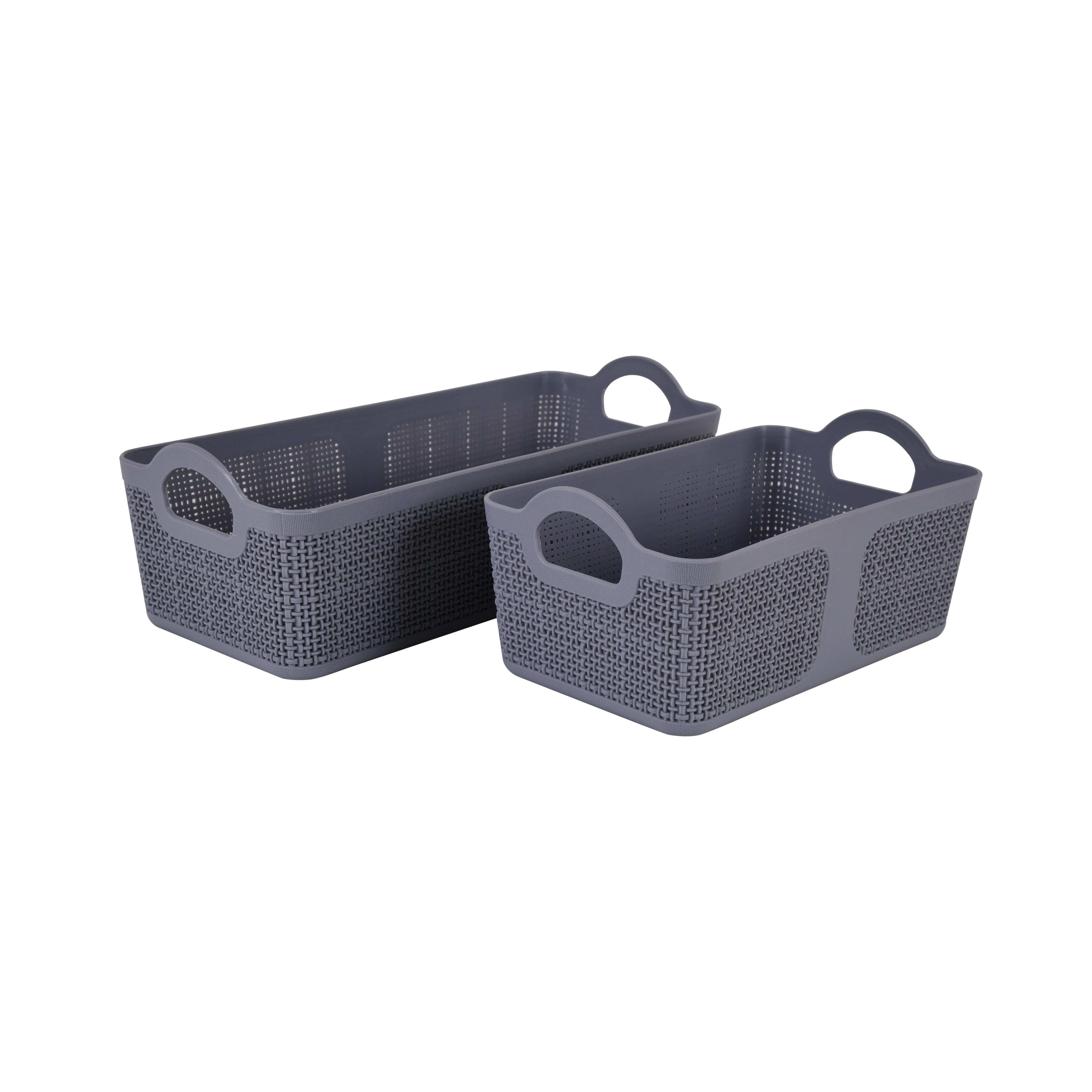 Premium Multi-Purpose Rectangular Woven Storage Basket Set with Handles (Grey Color)