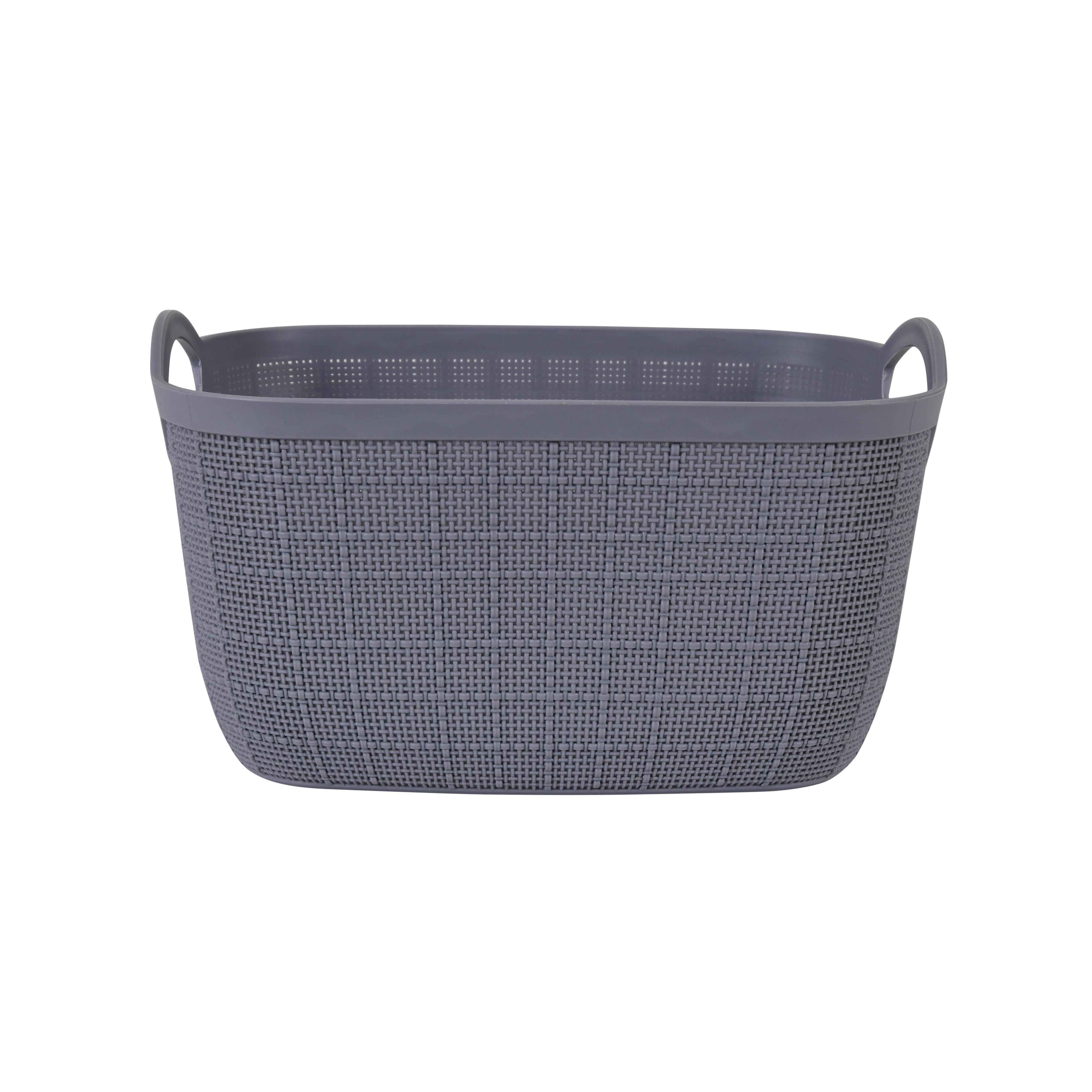 Premium Multi-Purpose Rectangular Textured Storage Basket Set with Handles (Grey Color)