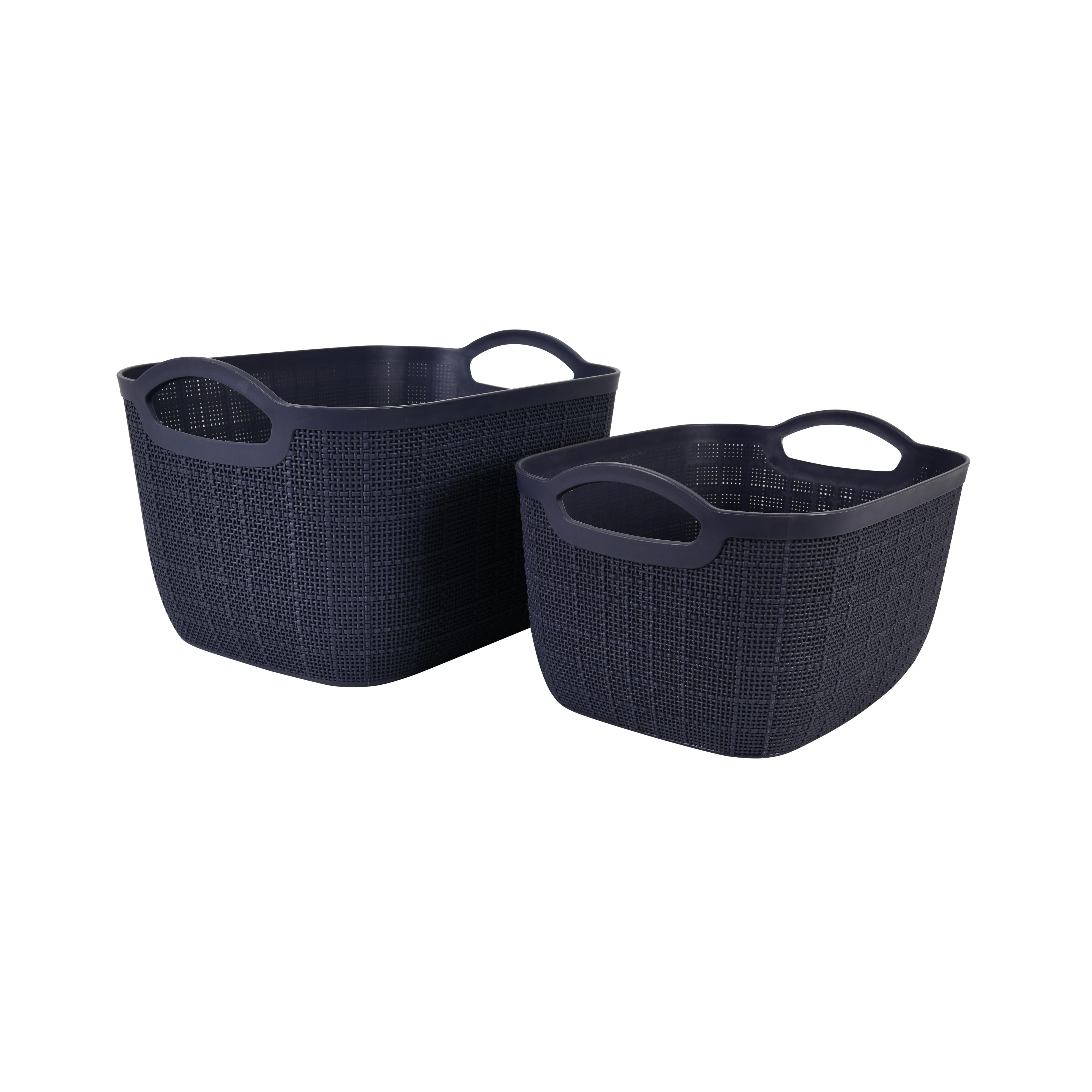 Premium Multi-Purpose Rectangular Textured Storage Basket Set with Handles Navy blue