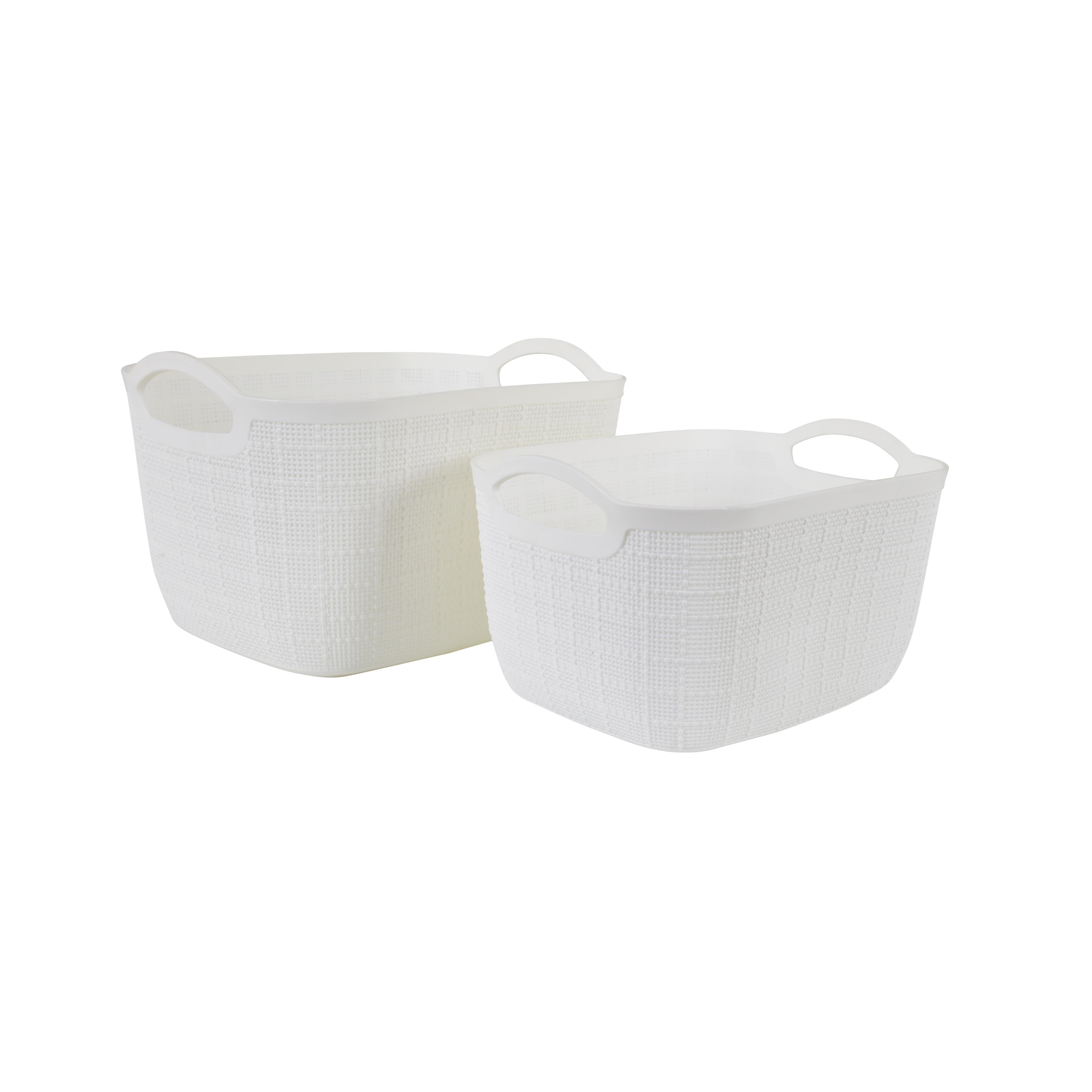 Premium Multi-Purpose Rectangular Textured Storage Basket Set with Handles (White Color)