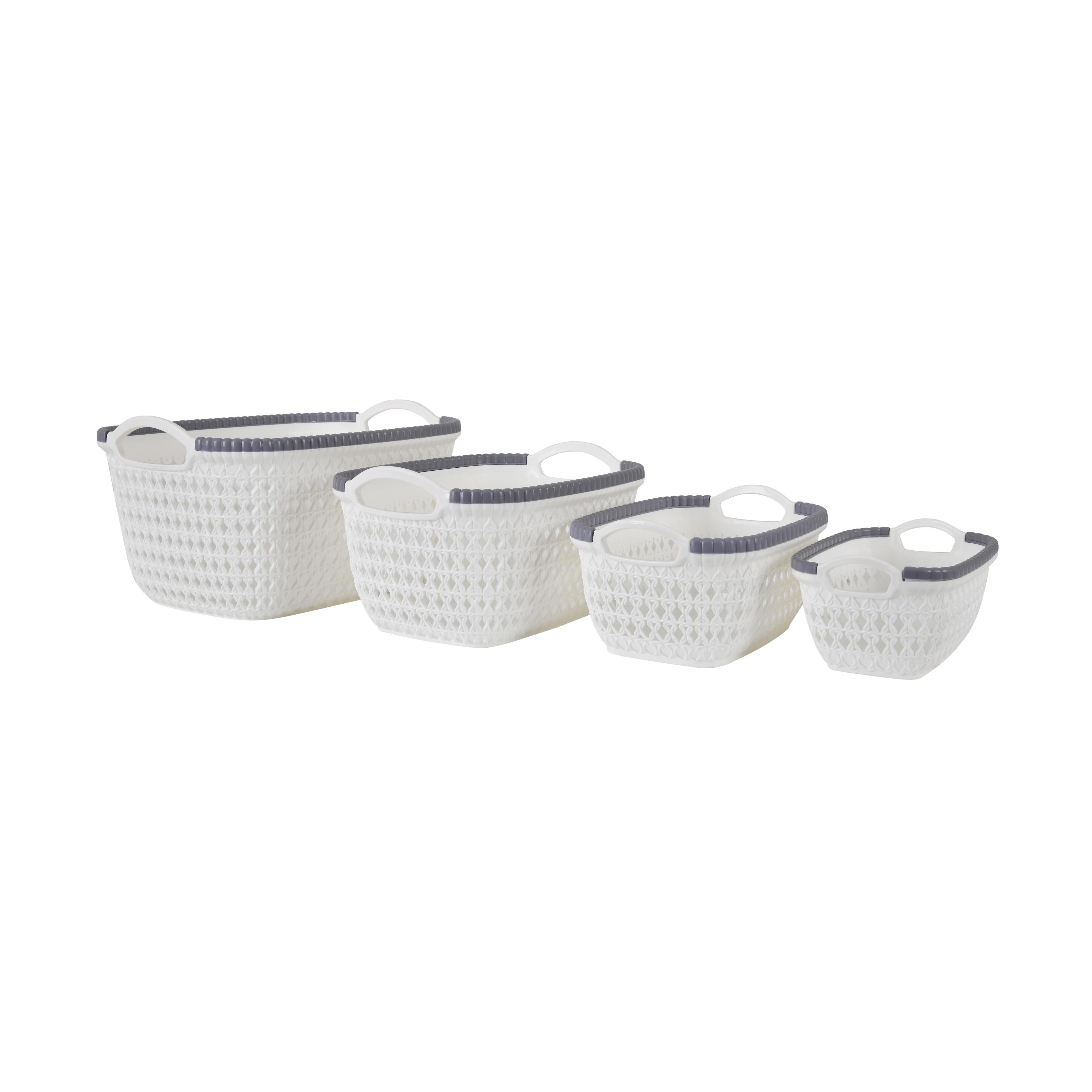Premium Multi-Purpose Woven Storage Basket Set of 4 (White Color)