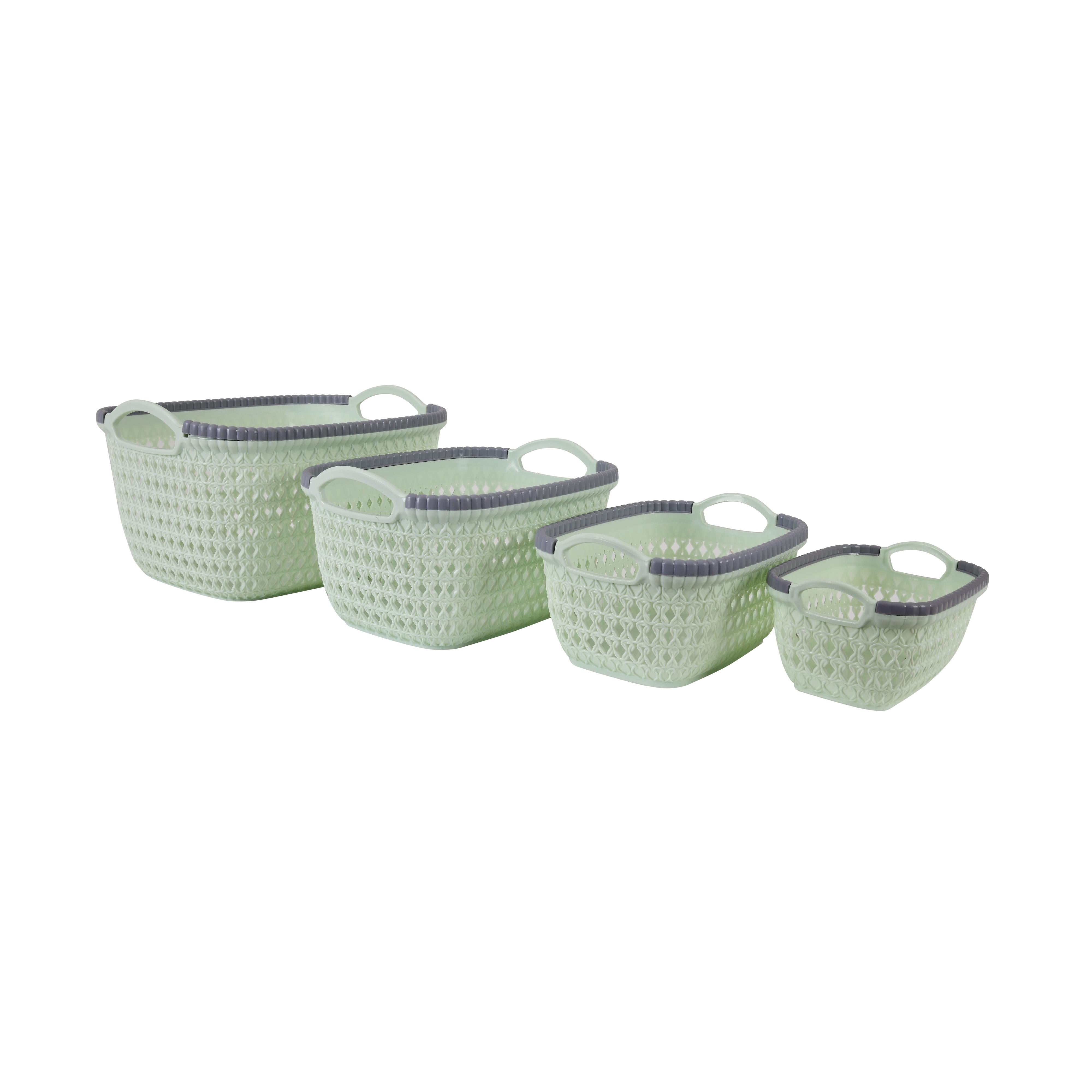 Premium Multi-Purpose Woven Storage Basket Set of 4 (Green Color)