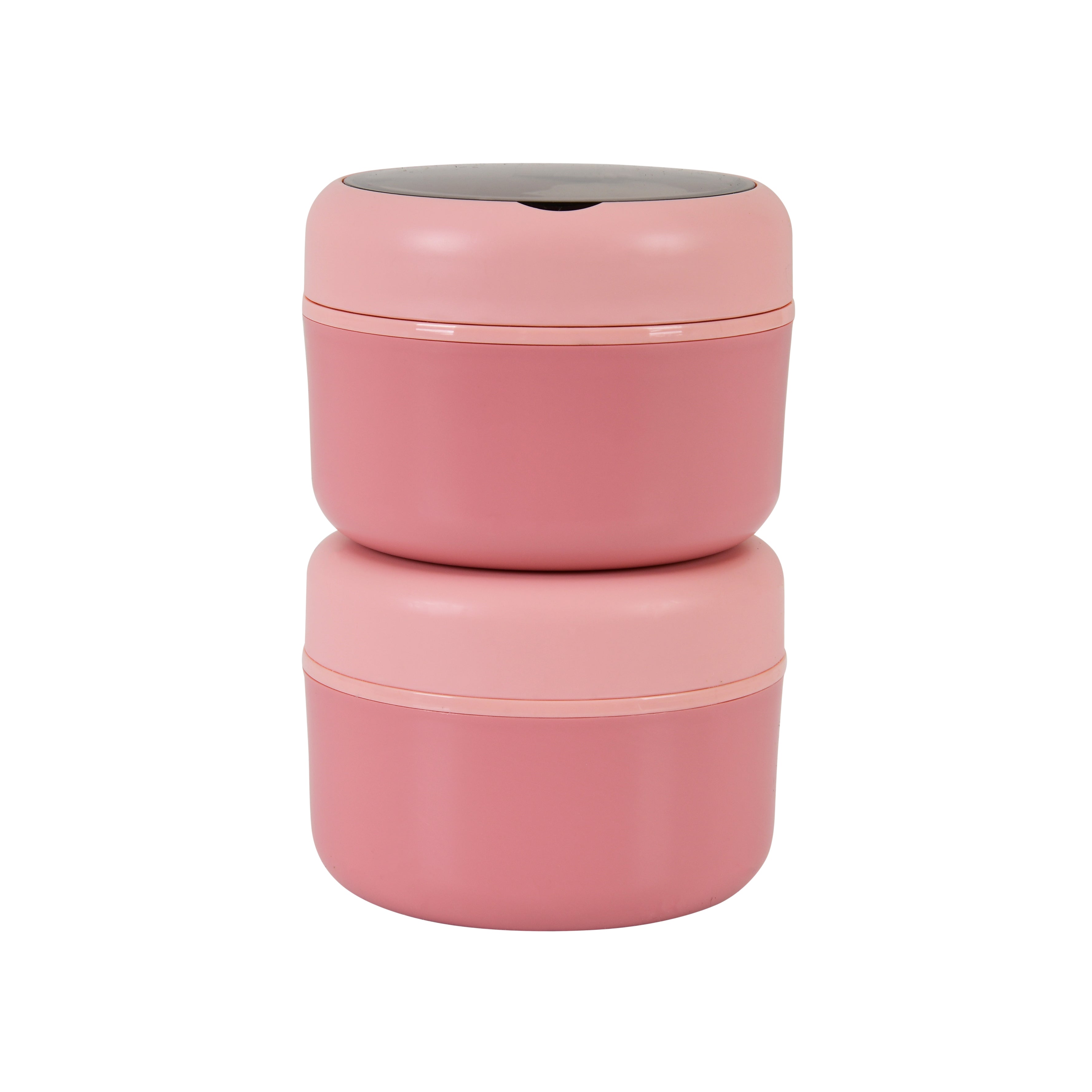 Double Compartment Stainless Steel Twist & Go Lunch Box (Pink with Grey)