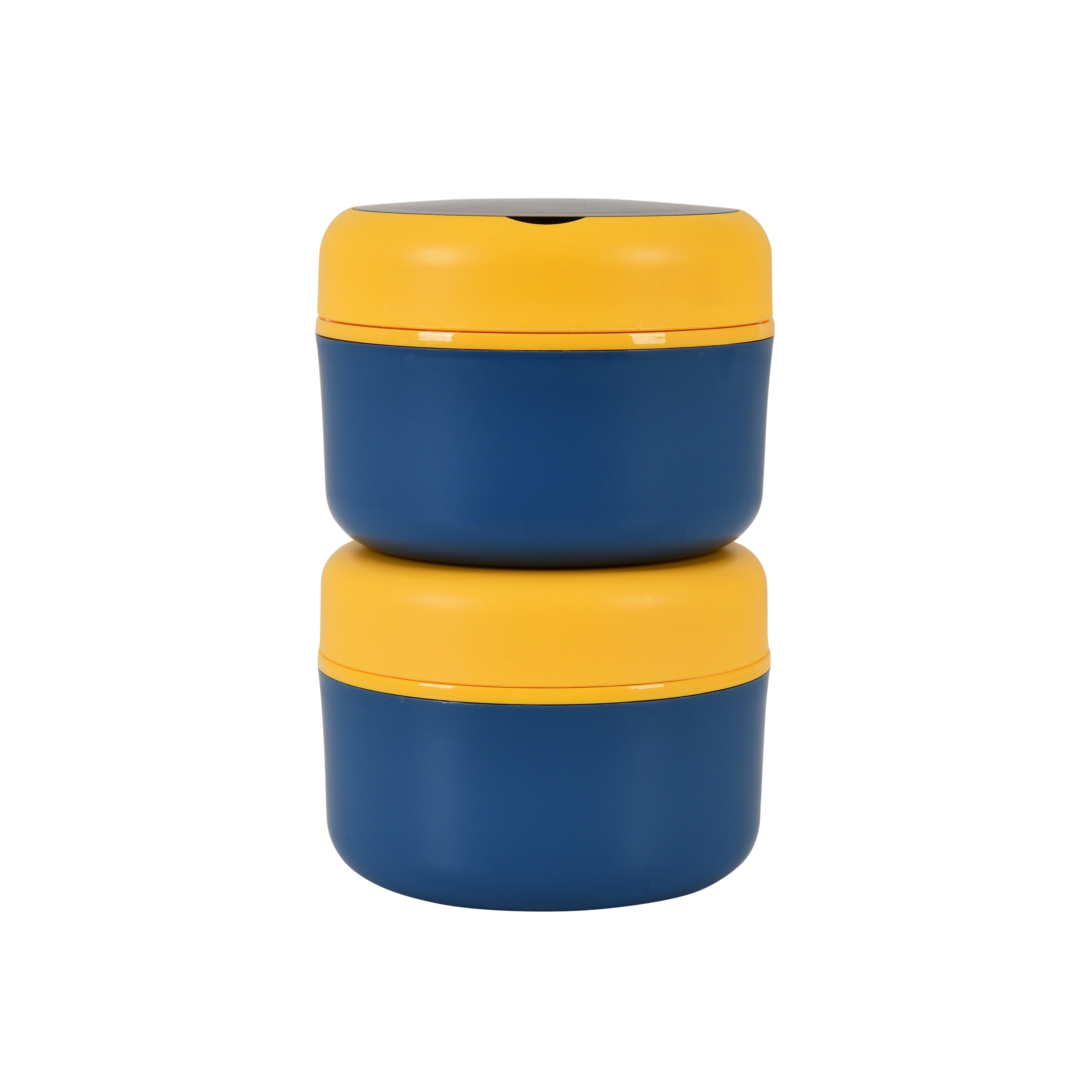 Double Compartment Stainless Steel Twist & Go Lunch Box (Blue with Yellow)