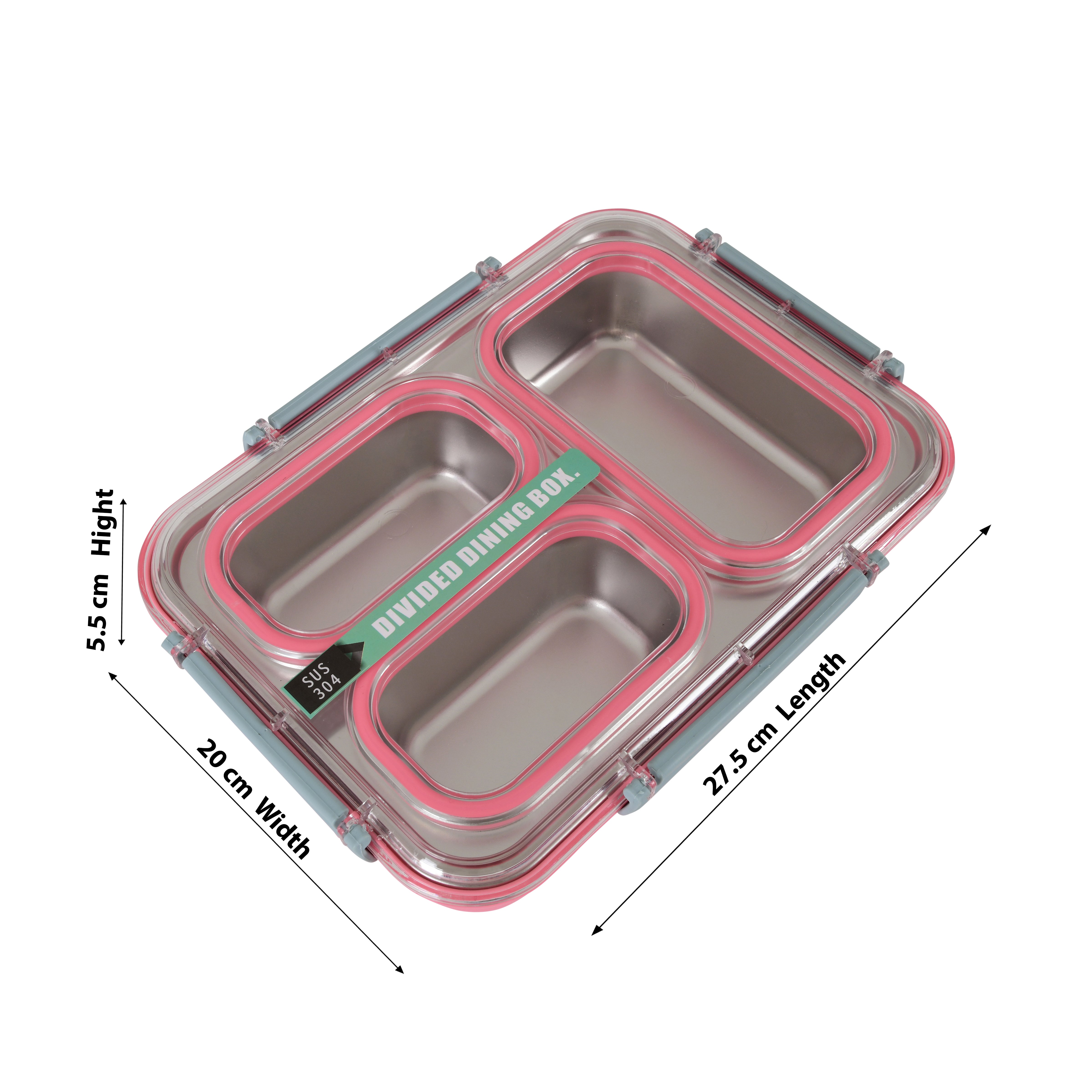 Transparent STAINLESS Steel Lunch Box (Pink)